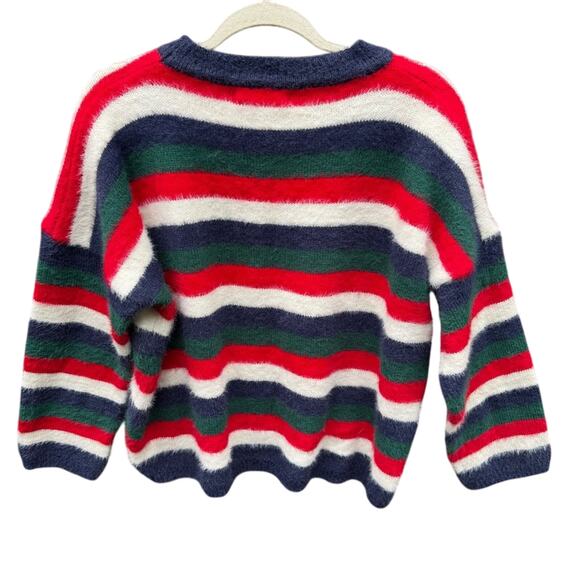 ChinStudio Womens Small Long Sleeve Striped Fuzzy Oversized Knit Sweater - Picture 4 of 6